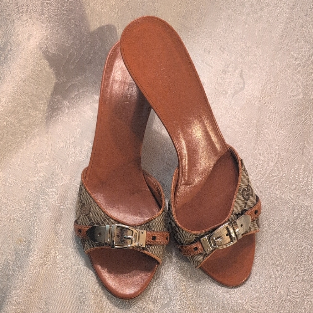 Gucci Brown and Tan Mules